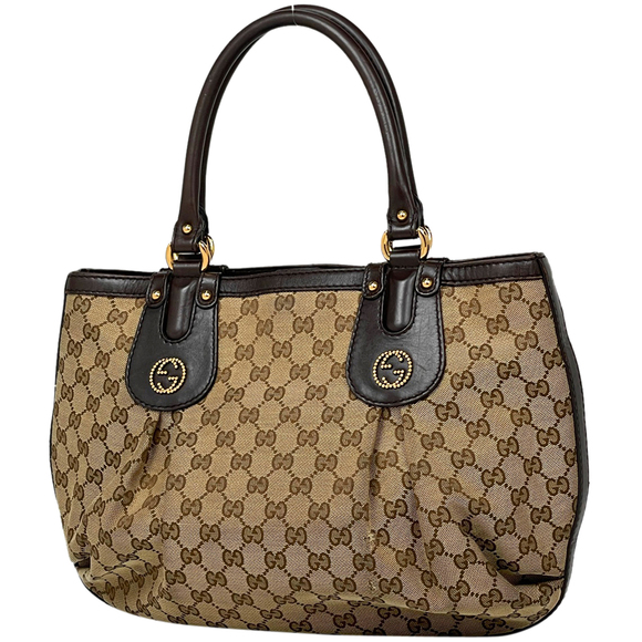 Gucci GG Pattern Interlocking G Studded Canvas Tote Bag Brown - Picture 1 of 8